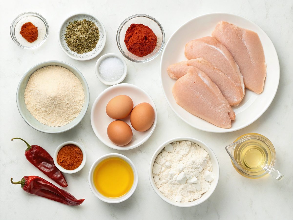 A delicious visual of ingredients for crispy chicken fried chicken recipe