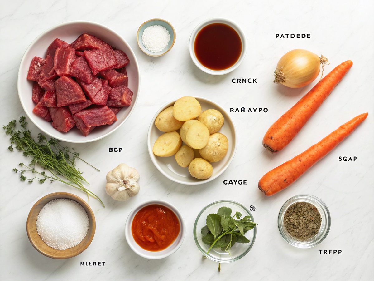 Ingredients laid out for Crock Pot Beef Stew