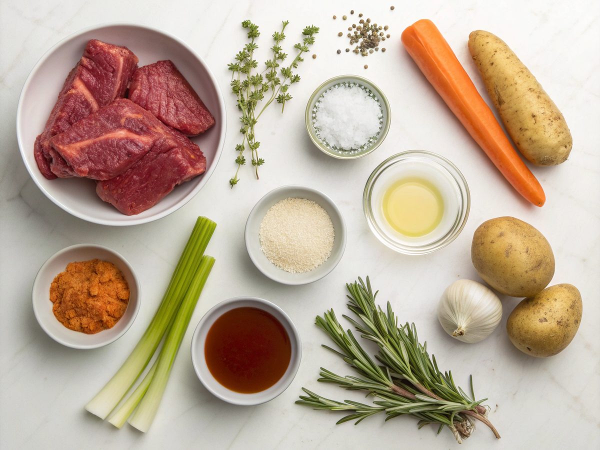 Visual layout of ingredients for Crock Pot Beef Stew.