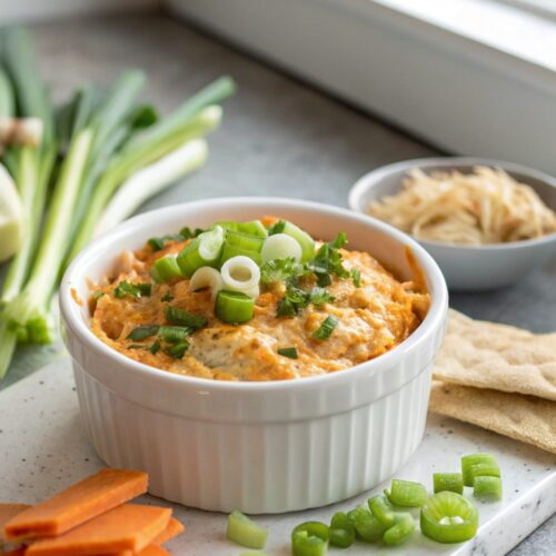 Crock Pot Buffalo Chicken Dip served and ready to be enjoyed.