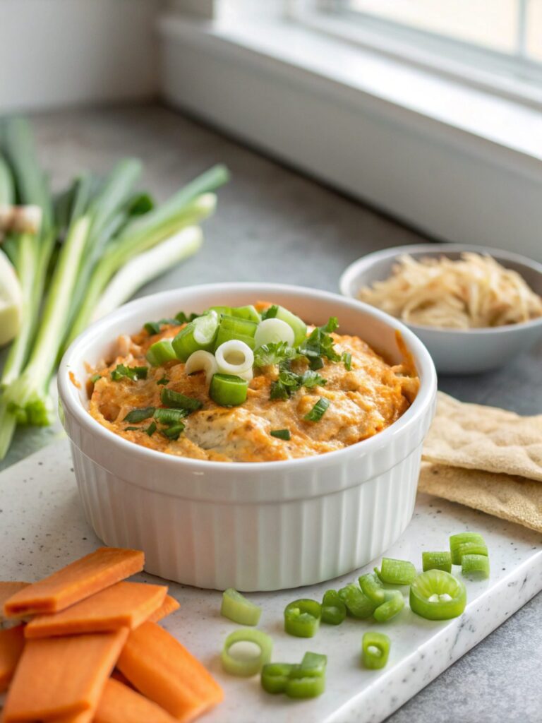 Crock Pot Buffalo Chicken Dip served and ready to be enjoyed.
