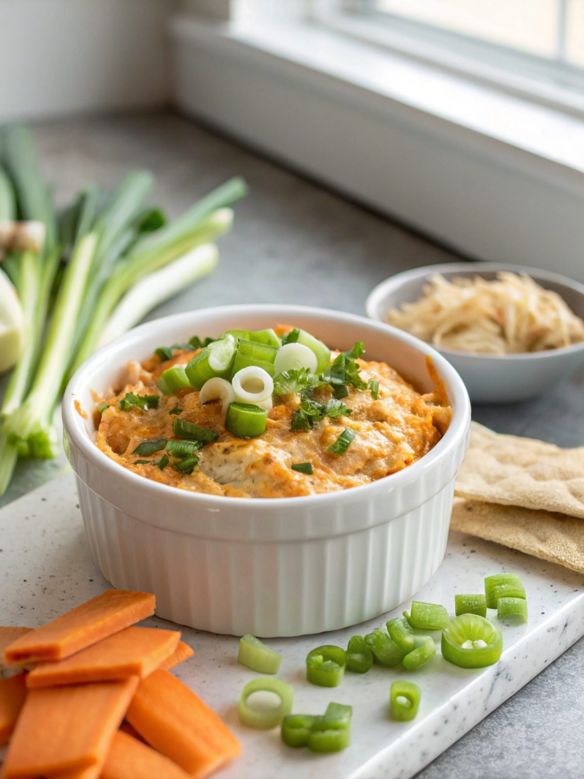 Crock Pot Buffalo Chicken Dip served and ready to be enjoyed.