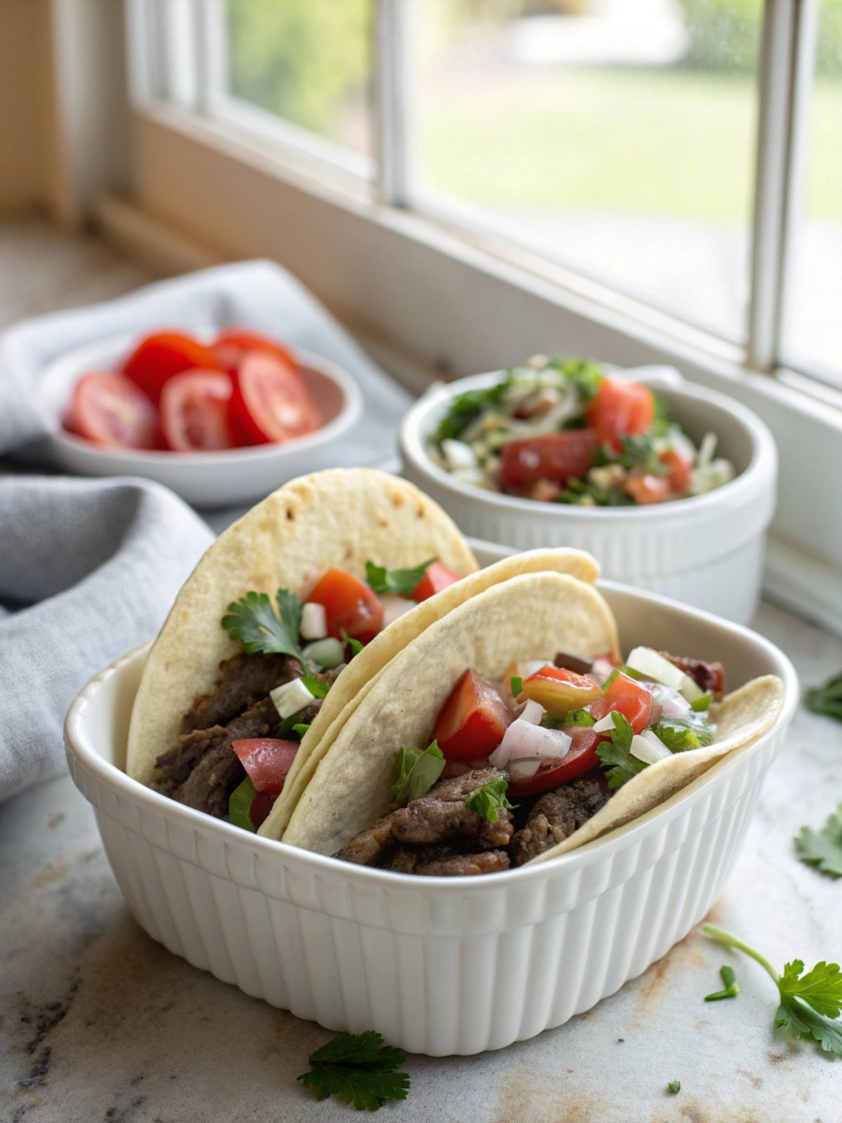 Featured image of crock pot carne asada tacos ready to serve