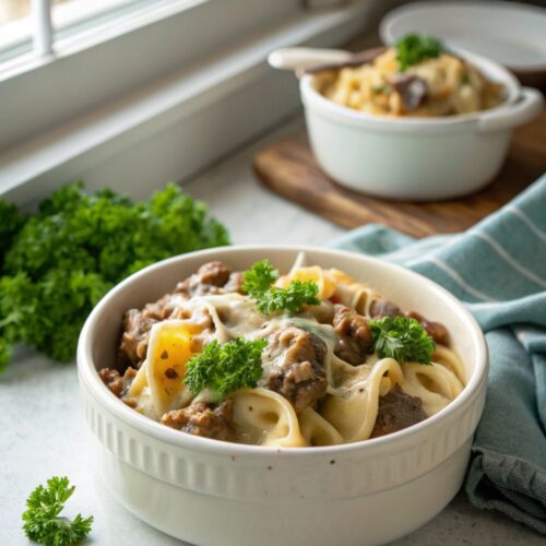 Your ultimate cheesy indulgence: delicious pot of Crock Pot Cheesesteak Tortellini