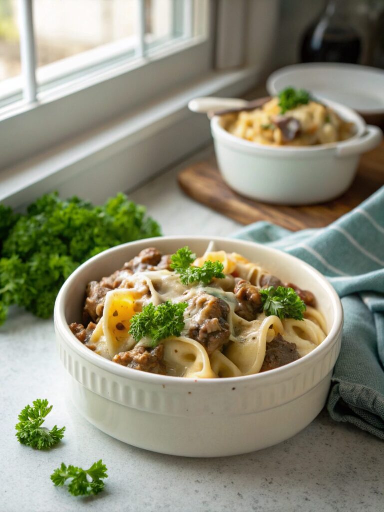 Your ultimate cheesy indulgence: delicious pot of Crock Pot Cheesesteak Tortellini