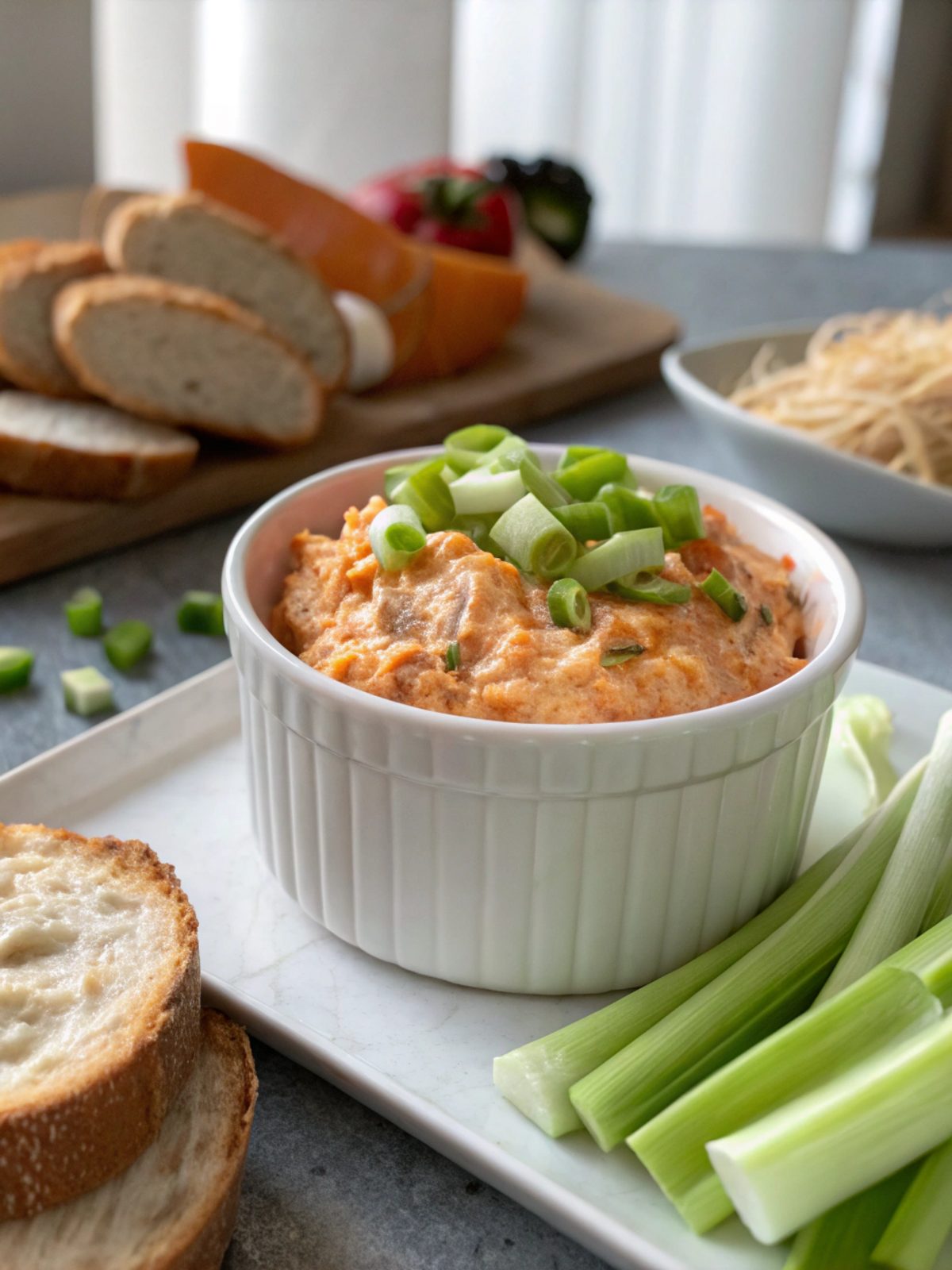 Delicious Crockpot Buffalo Chicken Dip ready to serve