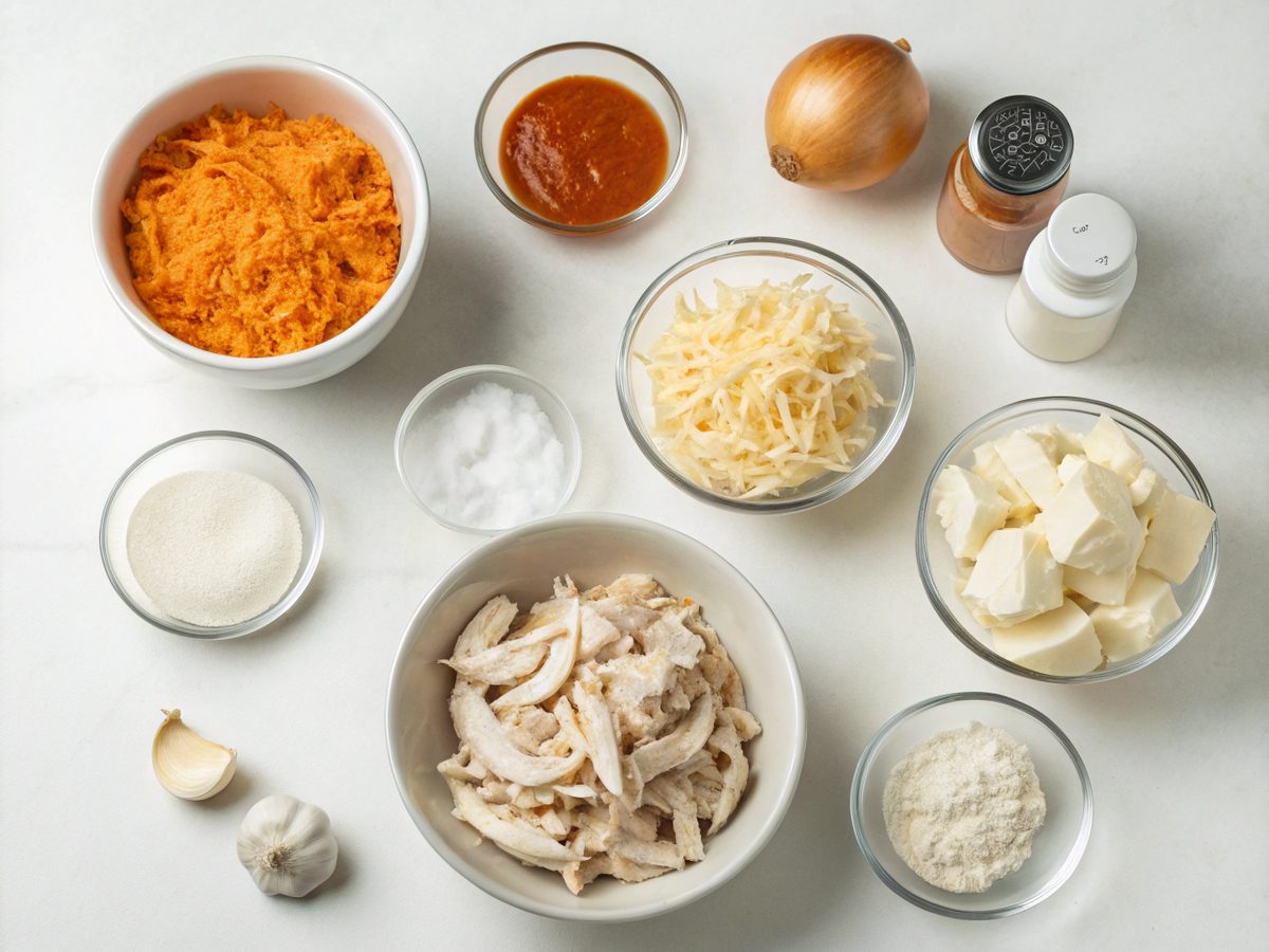Ingredients for making a delicious crockpot buffalo chicken dip
