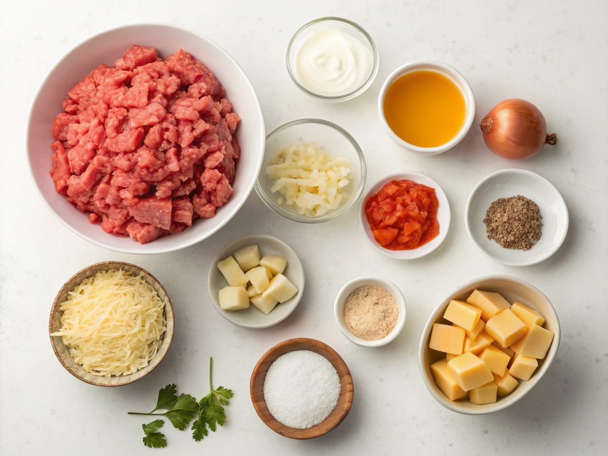 Ingredients for making crockpot cheeseburger soup