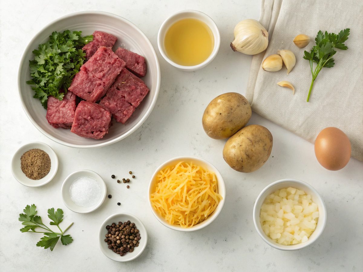 A visual display of ingredients for crockpot cheeseburger soup