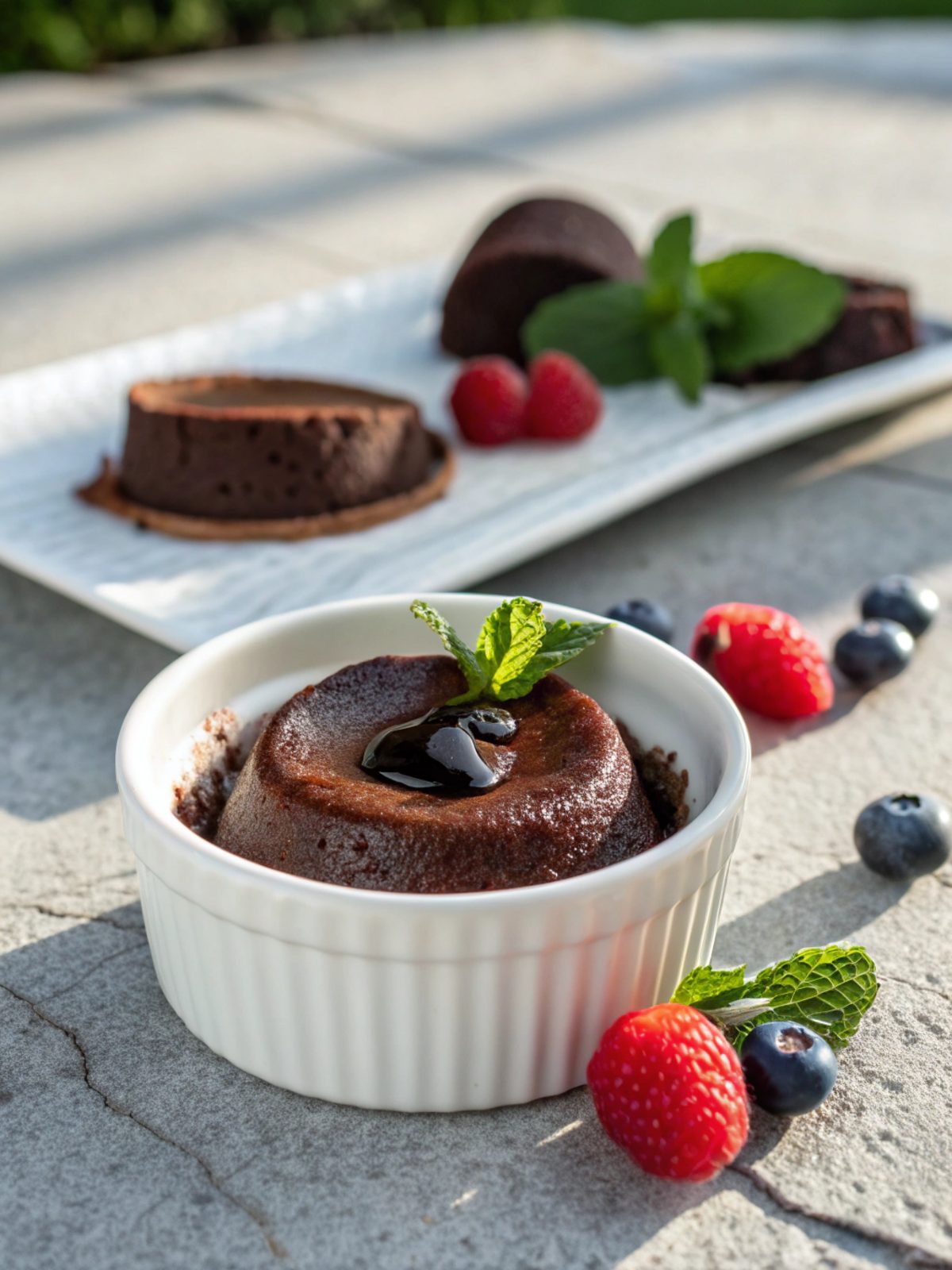 Hero shot of a deliciously melted Chocolate Lava Cake, warm and indulgent