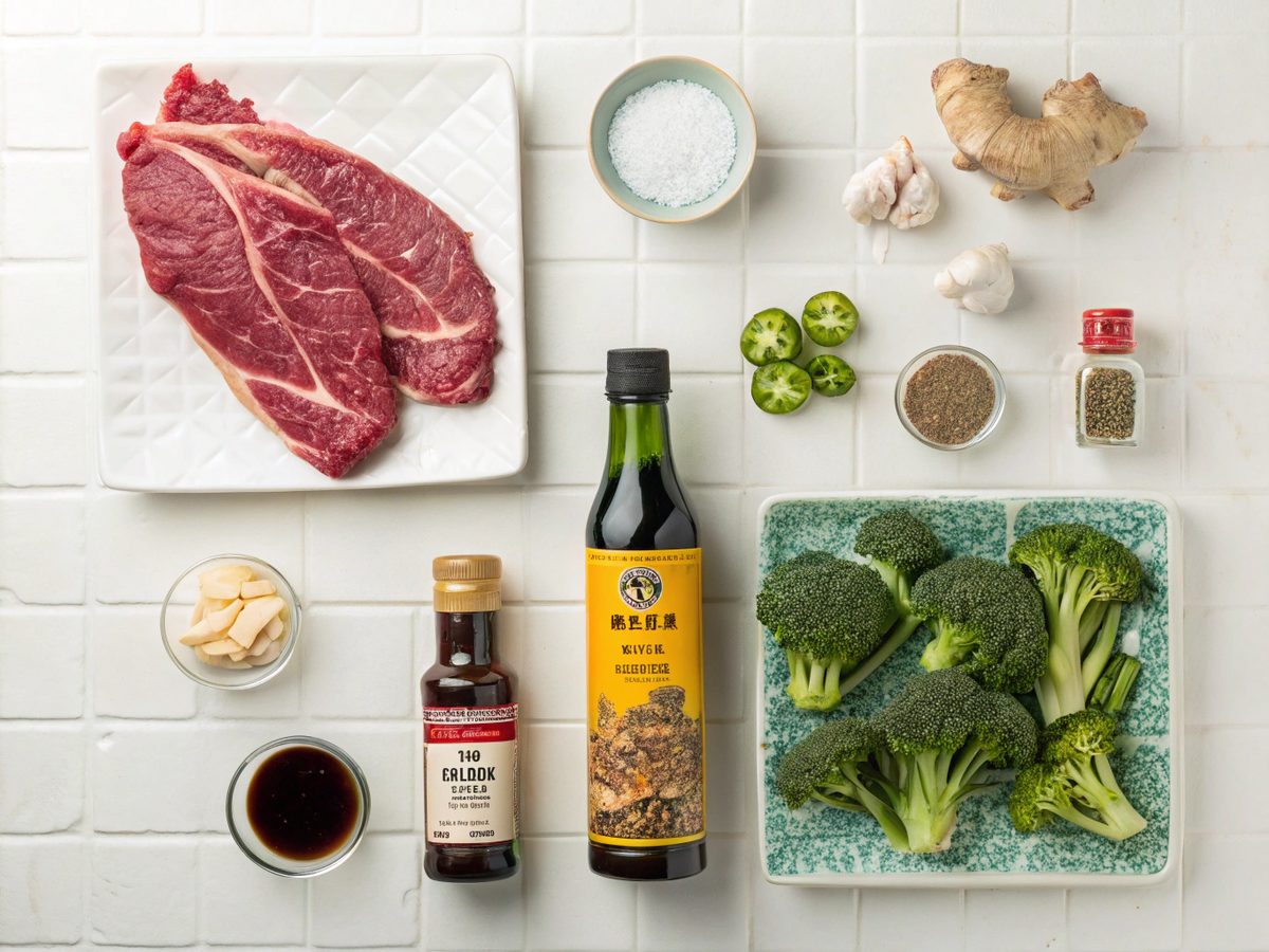 Ingredients for a beef and broccoli recipe