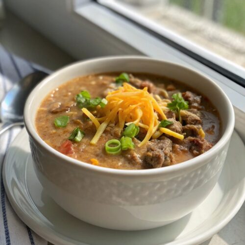 Featured image showcasing the inviting crockpot cheeseburger soup recipe.