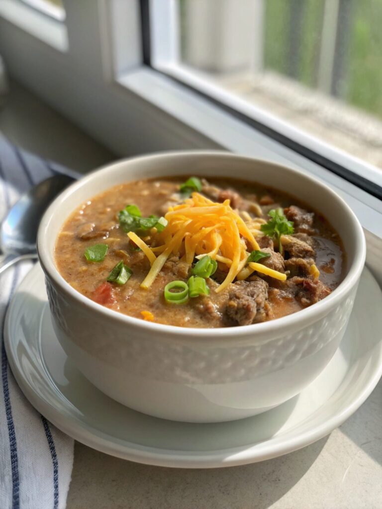 Featured image showcasing the inviting crockpot cheeseburger soup recipe.