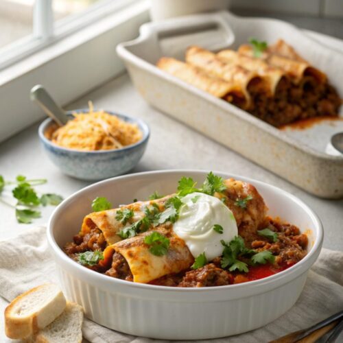 SEO-friendly alt text describing the featured image, including the Delicious Ground Beef Enchiladas Recipe