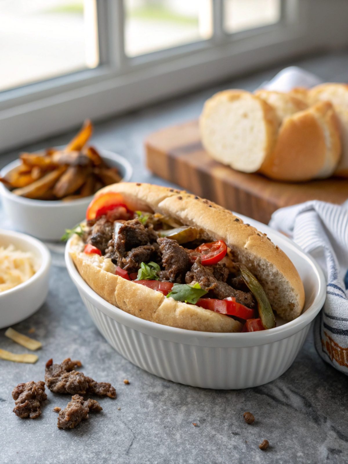 Ground Beef Philly Cheesesteak served deliciously on a plate