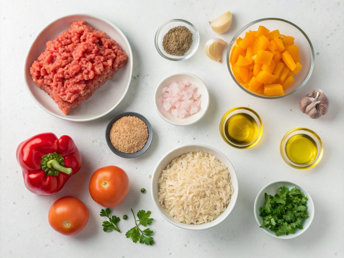 Ingredients for a delicious ground turkey peppers dinner recipe