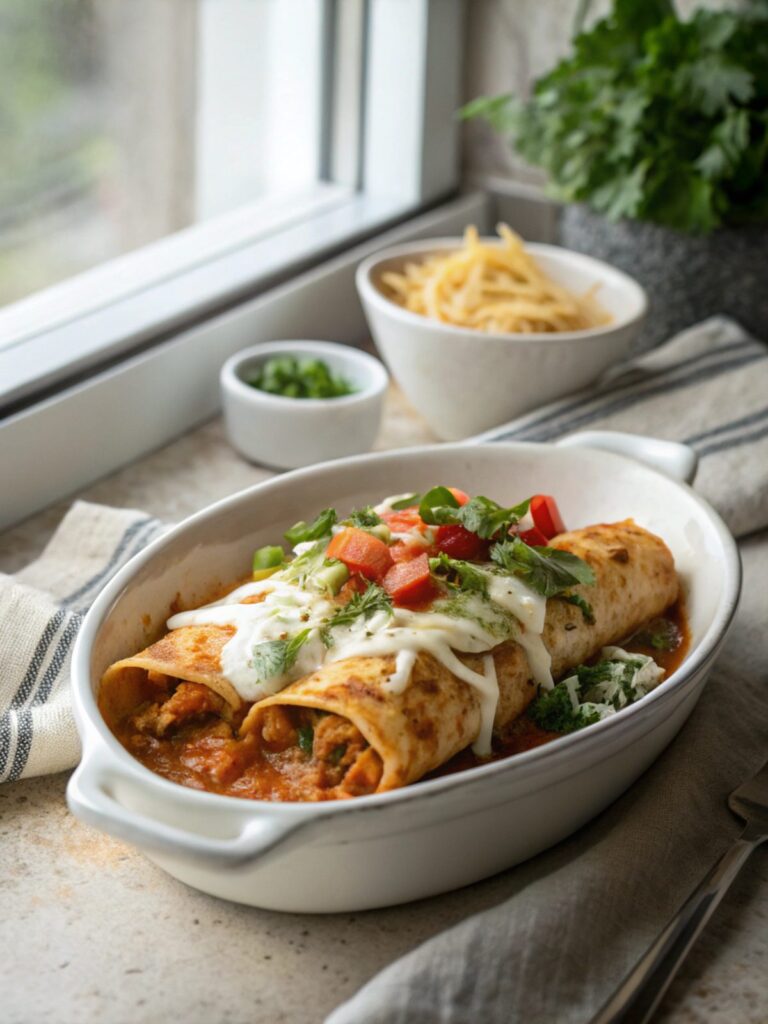 Delicious High Protein Chicken Enchiladas Served Ready to Enjoy