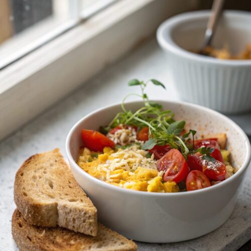 A vibrant and healthy breakfast dish, showcasing fresh ingredients.