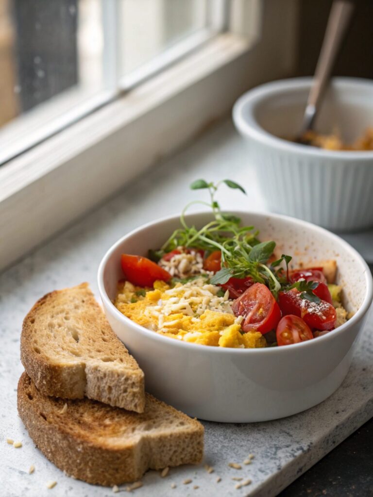 A vibrant and healthy breakfast dish, showcasing fresh ingredients.