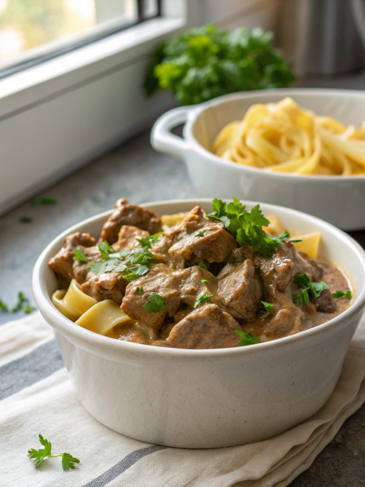 SEO-friendly alt text describing the featured image of creamy beef stroganoff recipe