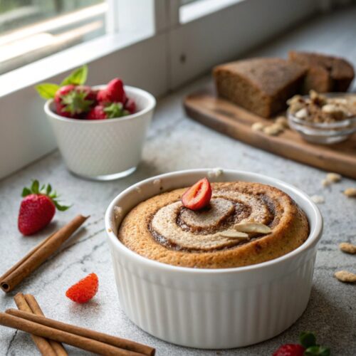 Delicious Cinnamon Swirl Protein Cake, freshly baked and served.