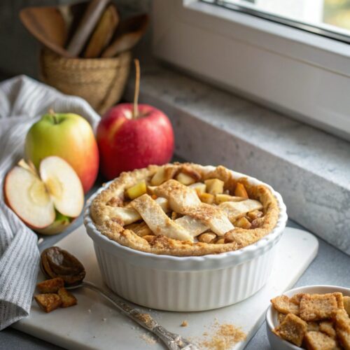 Homemade apple pie served fresh and golden brown, ready to enjoy.