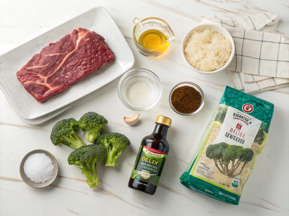 Detailed image of ingredients for easy beef broccoli recipe