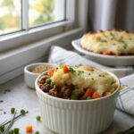 Delicious and hearty crockpot shepherd's pie served in a bowl.