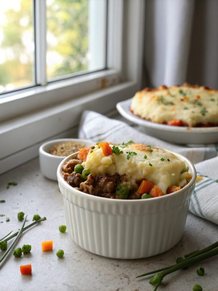 Delicious and hearty crockpot shepherd's pie served in a bowl.