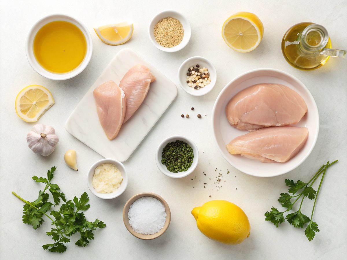 Ingredients displayed for lemon butter chicken recipe