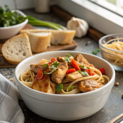 Close-up of delicious smothered chicken served elegantly