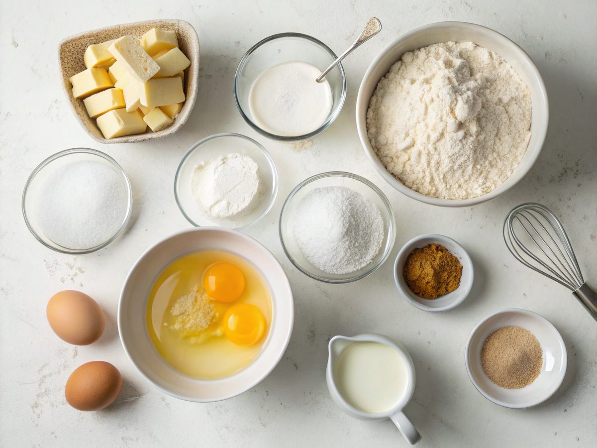Ingredients for fluffy pancakes recipe
