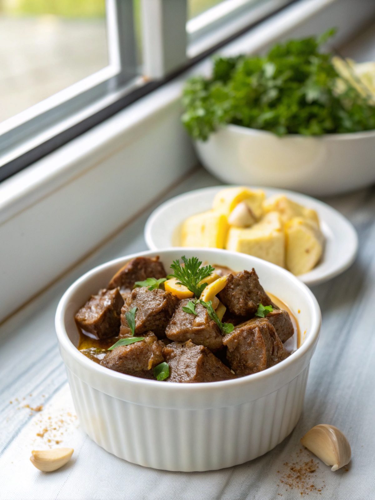 Tender garlic butter beef bites served elegantly.