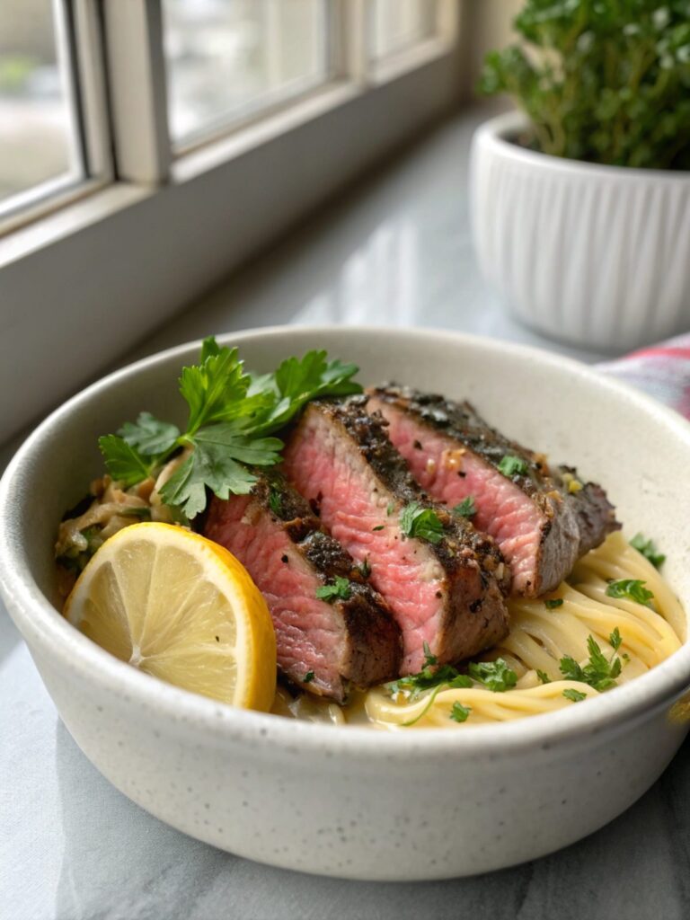 Featured image of a delicious garlic butter steak skillet.