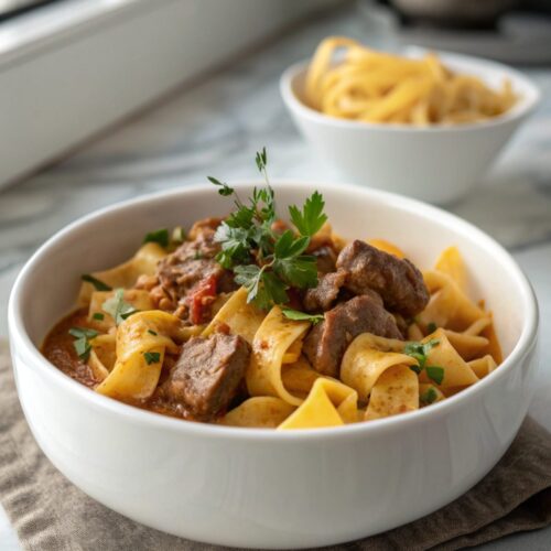 SEO-friendly alt text describing the featured image, including Gordon Ramsay Beef Stroganoff