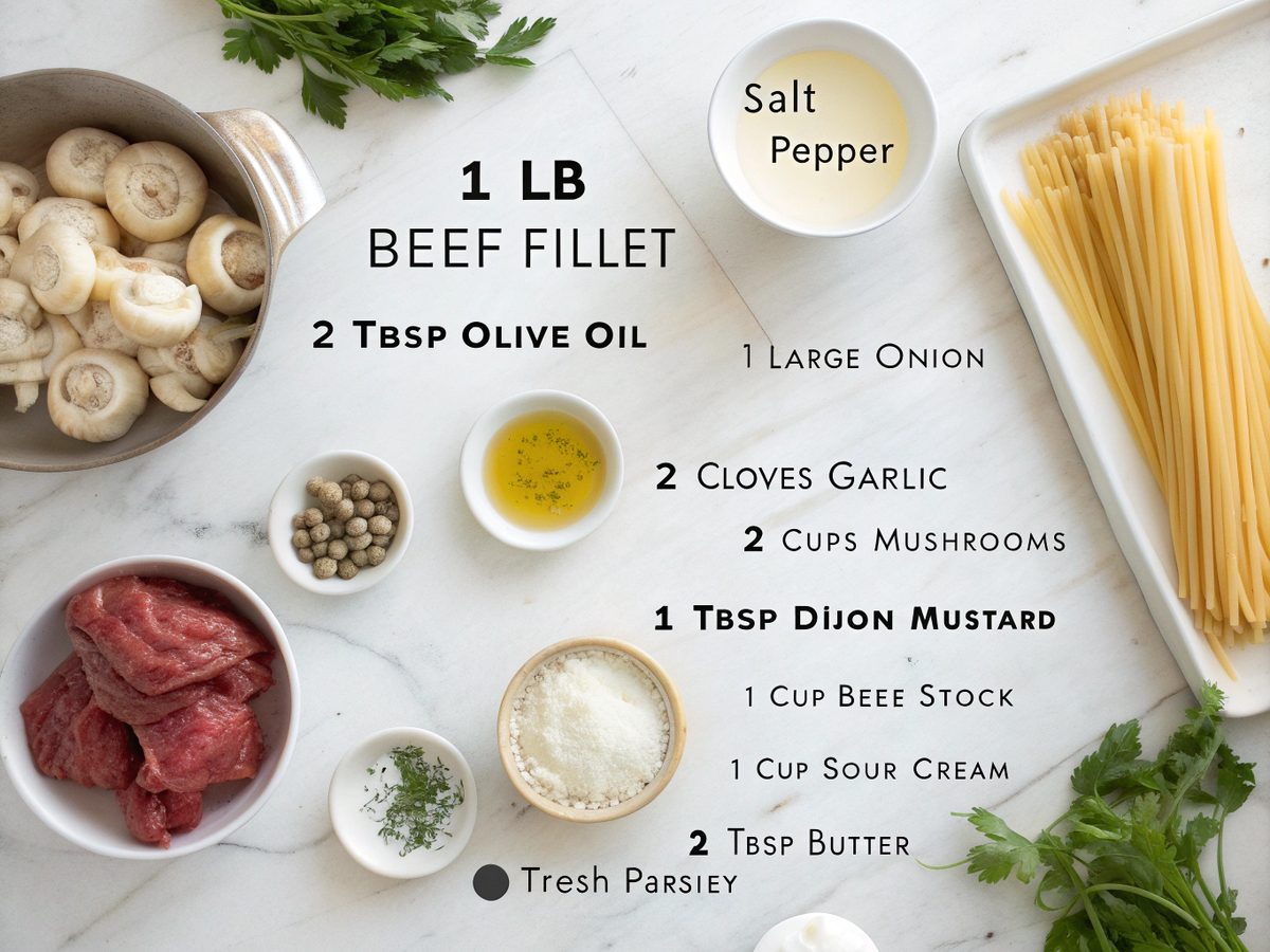 Ingredients for making Gordon Ramsay's beef stroganoff