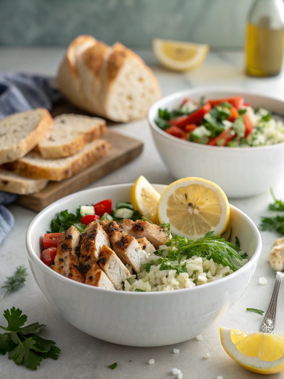 SEO-friendly alt text describing the featured image of the Greek Chicken Bowls Recipe