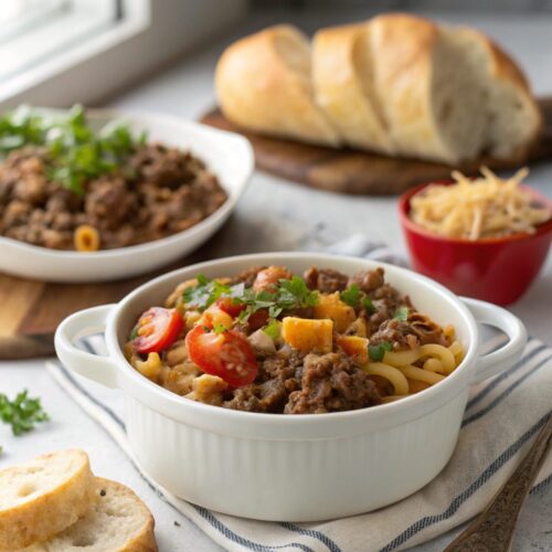 Ground Beef Hobo Casserole served with a rustic touch.