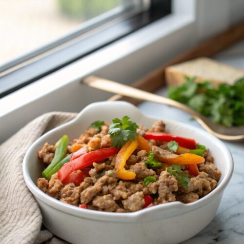 A delightful image of ground turkey peppers recipe served on a plate