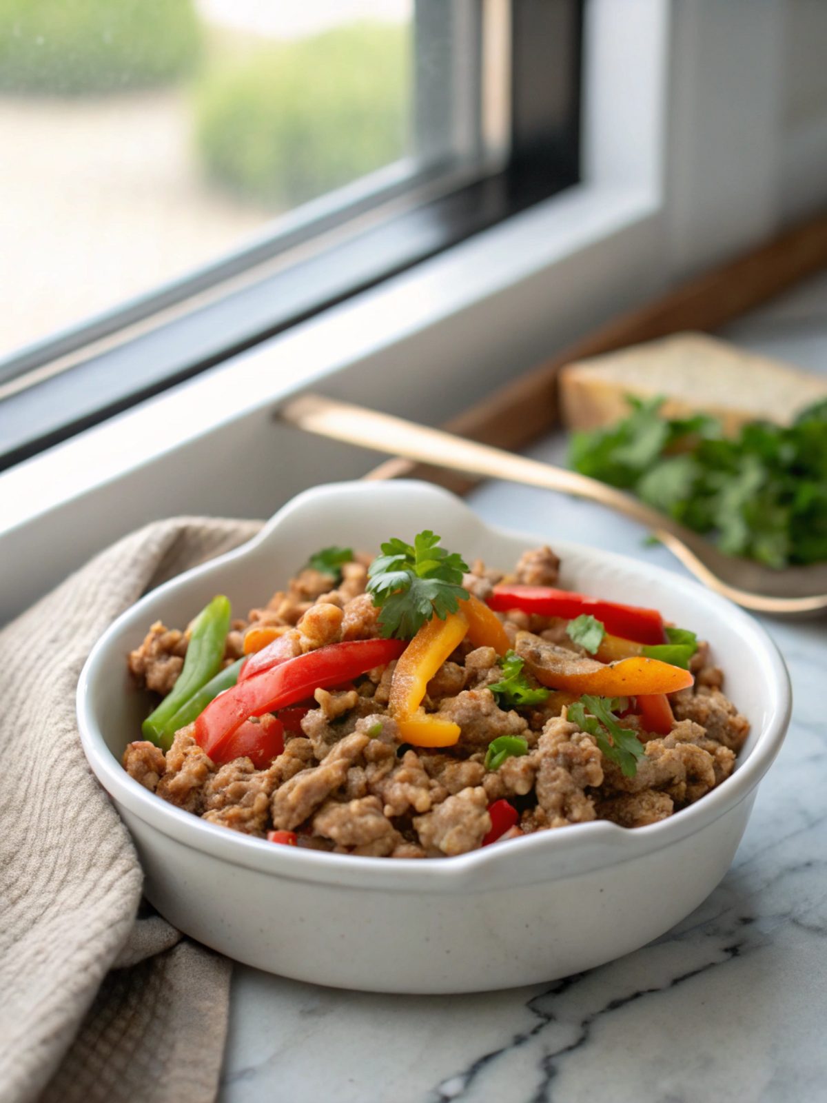 A delightful image of ground turkey peppers recipe served on a plate