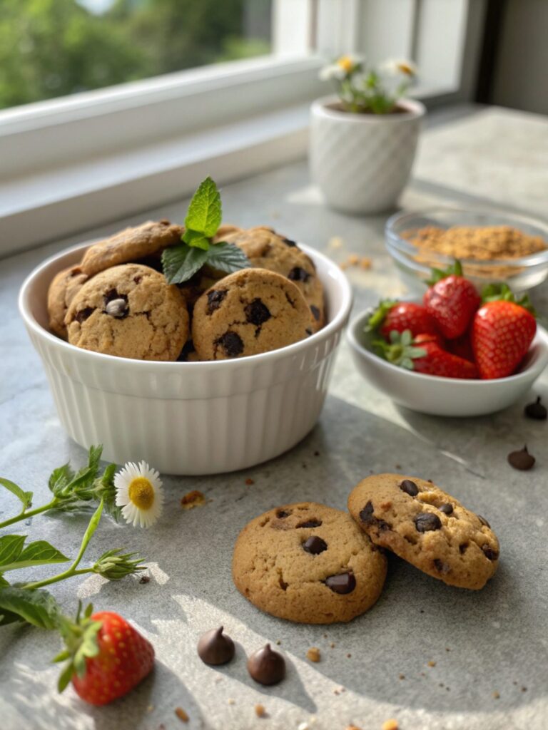 Plate of freshly baked homemade chocolate chip cookies