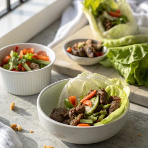 Deliciously fresh image of healthy beef lettuce wraps.