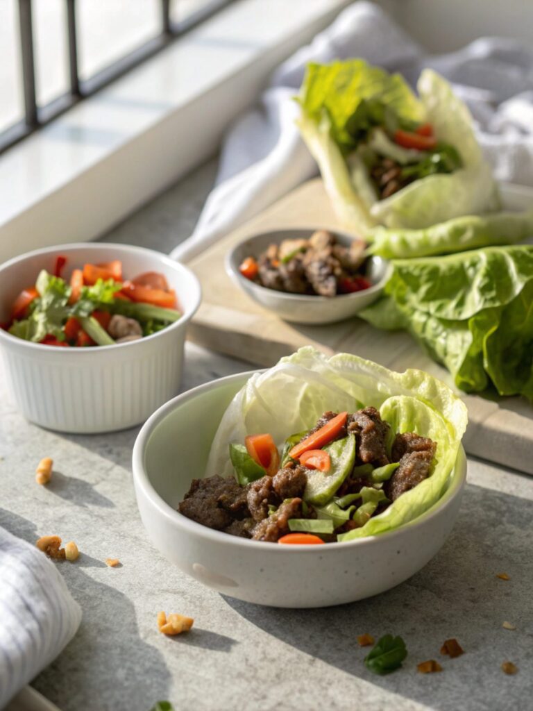 Deliciously fresh image of healthy beef lettuce wraps.