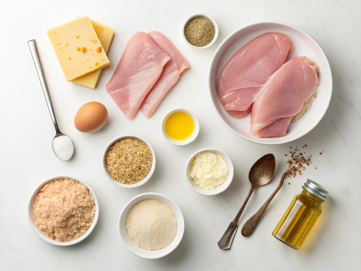 Ingredients for making healthy chicken cordon bleu