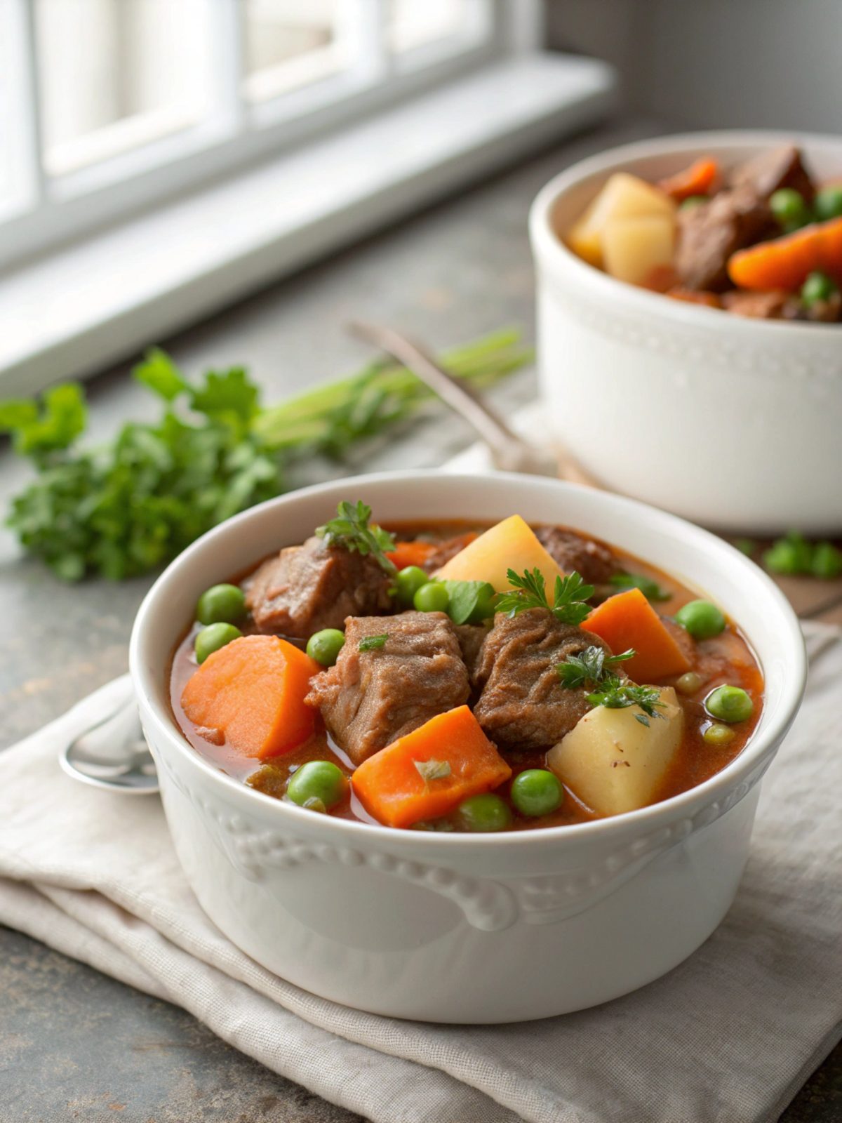 Slow cooker beef stew served as the perfect hearty meal.