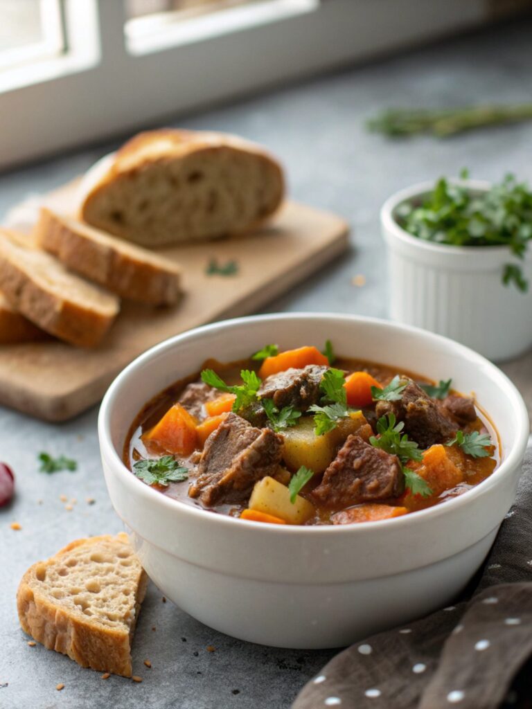 SEO-friendly alt text describing the featured image of High-Protein Beef Stew Crockpot