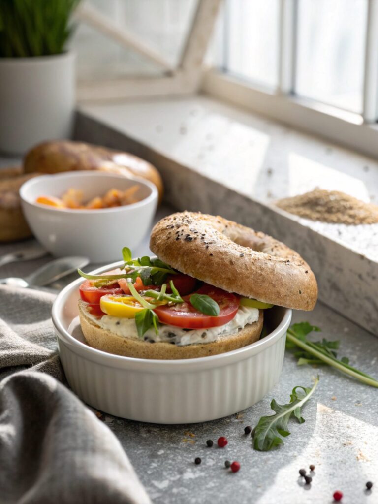 Featured image of freshly made high protein breakfast bagels on a plate.