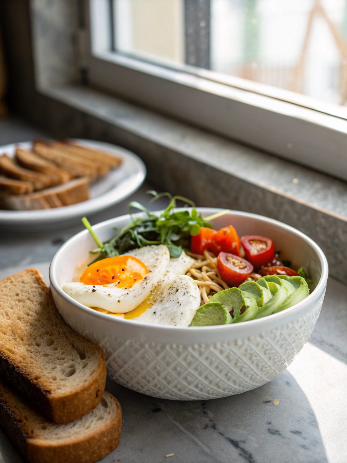 High protein breakfast bowls elegantly served with fresh ingredients