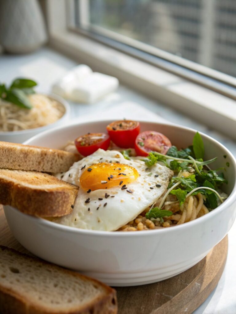 Delectable high protein omelet on a breakfast plate with vibrant colors.