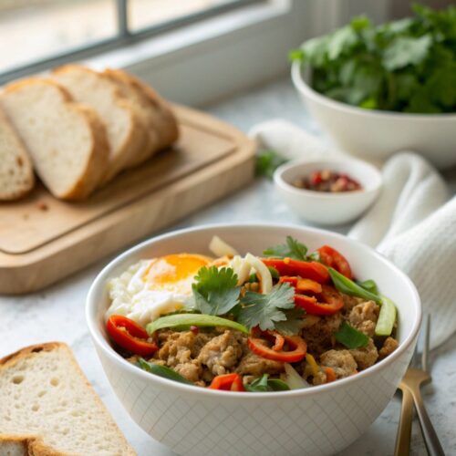 Vibrant High Protein Egg Roll Bowl served hot.